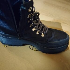 Black Combat Boots with Silver Details